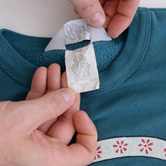 Vintage Blair Teal Apple Orchard Festive Harvest Crewneck Sweater L - Picture 9 of 12